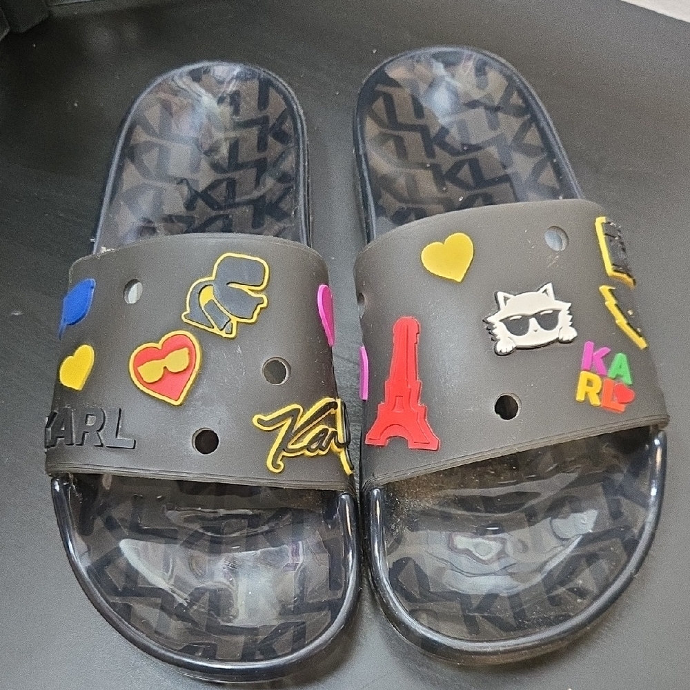 GUC Karl Jelly Slide Sandals - Black with Multicolor Accents